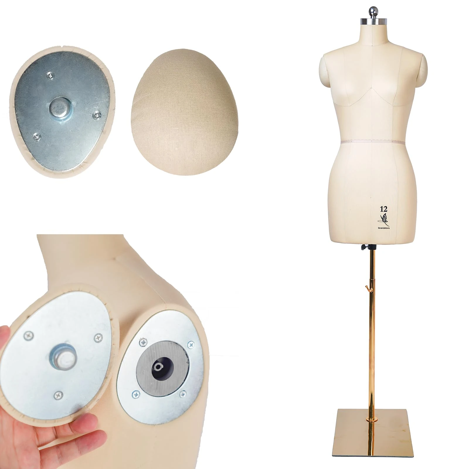 lavandeform Female Sewing Mannequin, Size12 Professional Dress Form for Display and Tailor Design,Sewing Mannequin Foam Body for Pinning.Height Adjustable Torso with Stable Metal Base. (Beige, 12)