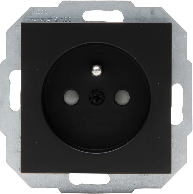 Kopp HK07 - Centre Earthing Contact Socket, Plug Sockets, Electric Sockets, Increased Touch Protection, Matte Black, Pack of 10