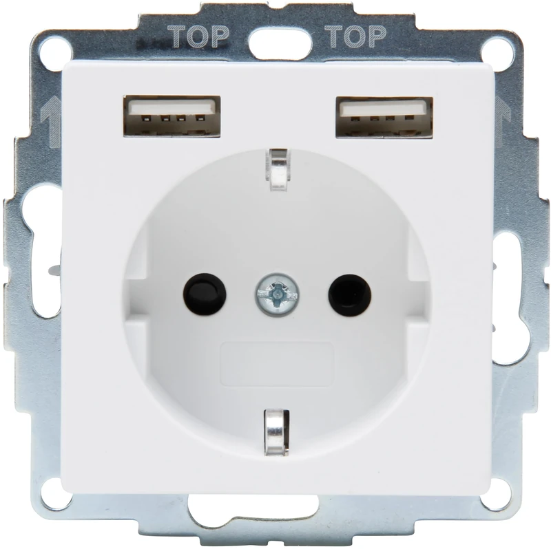 Kopp HK07 Flush-Mounted Protective Contact Electric Sockets with 2 USB Charging Sockets, Colour: Arctic White Matt - (Pack of 1)