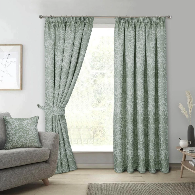 Sundour Floral Keswick Pencil Pleat Curtain Pair Sage Green 66x90