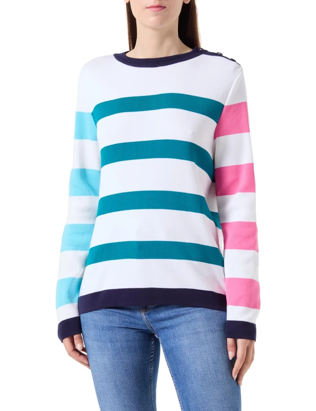 Armor Lux Women's Color Block Sweater Pullover, White/Deepl/Aquas/Petunia, Small