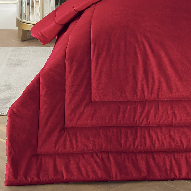 Laurence Llewelyn-Bowen Velvet Bedspread – Claret Red Quilted Throw – 220 x 150cm – Box Frame Stitch – Super Soft Reversible Blanket – Luxury Bedding for Bed or Sofa