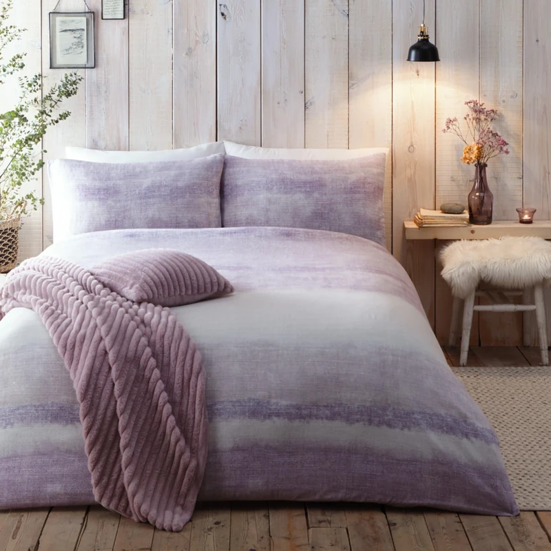 Appletree Mauve Gradient Stripe Duvet Cover – Super King 260x220cm – Soft 100% Brushed Cotton – 2 Pillowcases – Tip Dye Purple Bedding – Fade Effect Quilt Cover – Lara Collection