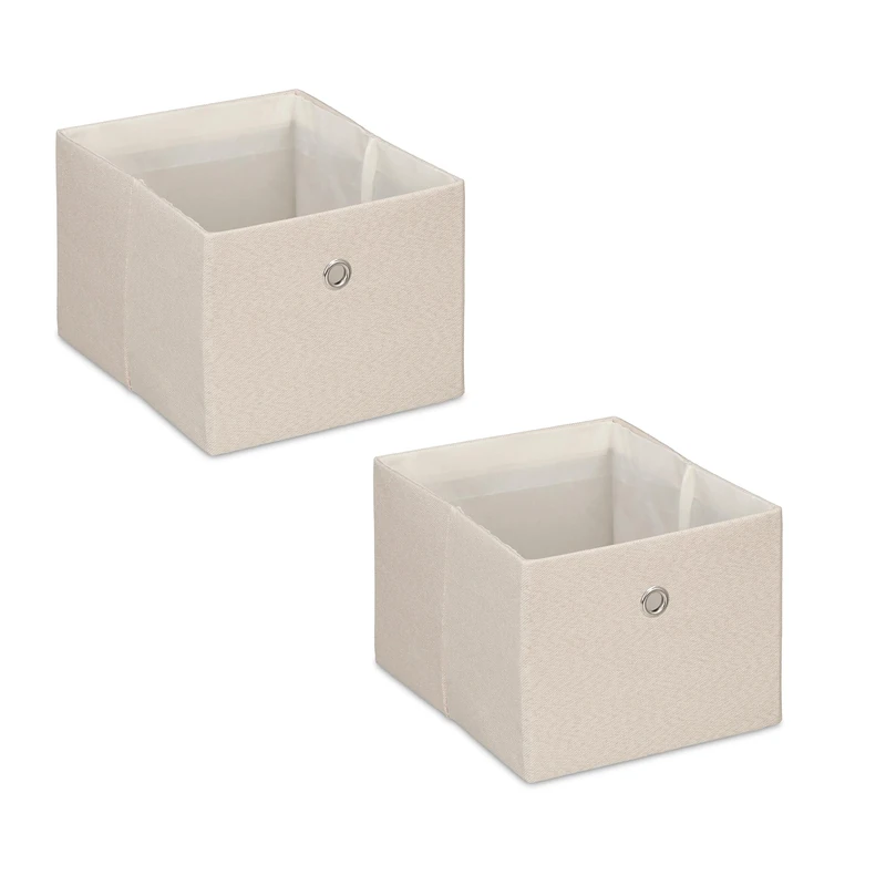 Relaxdays 2x Storage Boxes, Rectangular Fabric Basket, Container without Lid, Shelf Organiser, 16 x 20.5 x 25 cm, Beige