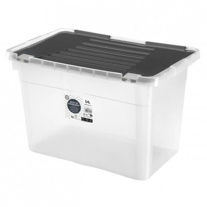 Urban living NESSY PLASTIC STORAGE BOX 54L WITH CLIP LID BLACK 58X37XH38CM