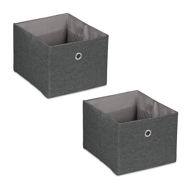 Relaxdays 2x Storage Boxes, Rectangular Fabric Basket, Container, no Lid, Shelf Organiser, 16 x 20.5 x 25 cm, Dark Grey