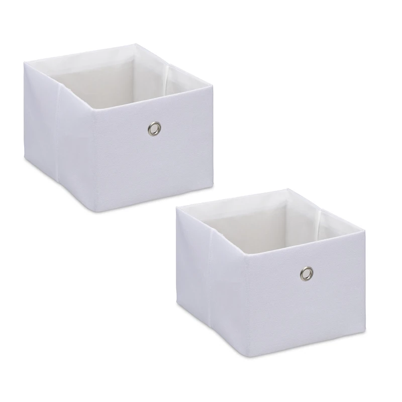 Relaxdays 2x Storage Boxes, Rectangular Fabric Basket, Container without Lid, Shelf Organiser, 16 x 20.5 x 25 cm, White, Linen, Polyester, Paper - Image 1