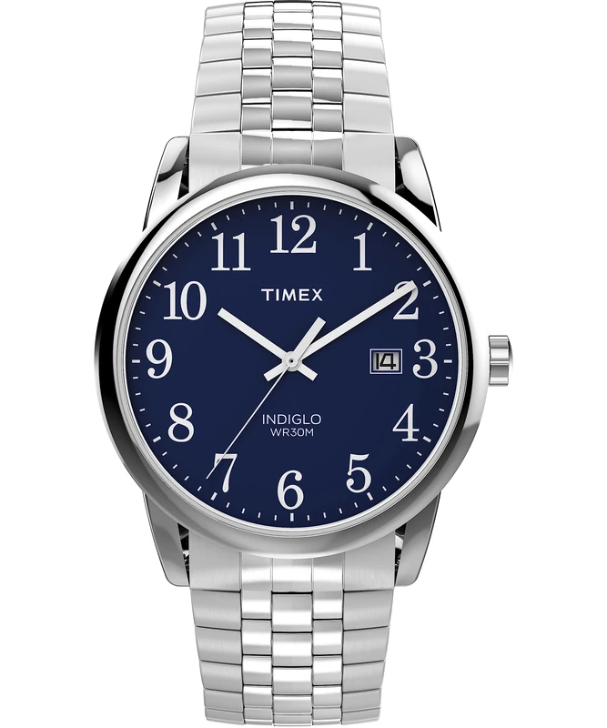 Timex Men's Easy Reader® 38mm Watch, Blue dial, Silver Tone case, Expansion Stainless Steel Bracelet, TW2W46300 - Image 1