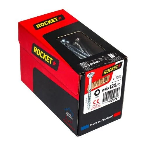 Tubconcept VYNEX Countersunk Star Head Rocket Screws 6 x 120/70 Zinc Plated Steel Box of 100-351400025075
