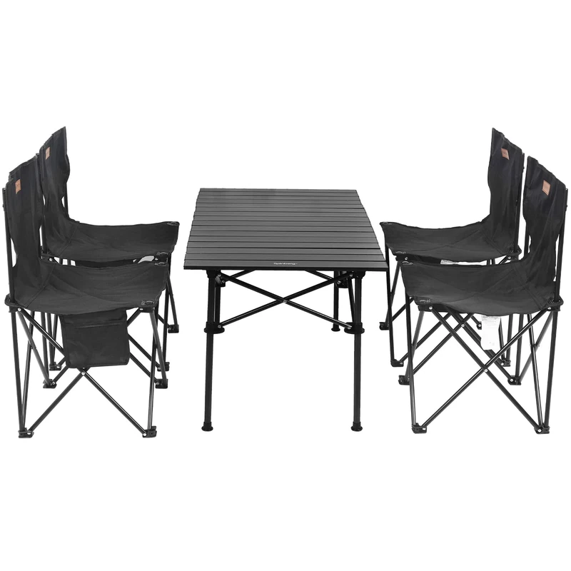 Rainberg Foldable Camping Table Set with 4 Chair, Outdoor Indoor Use for BBQ, Picnic, Garden Parties, Foldable Portable Design. (Table with 4 Chairs, Black)