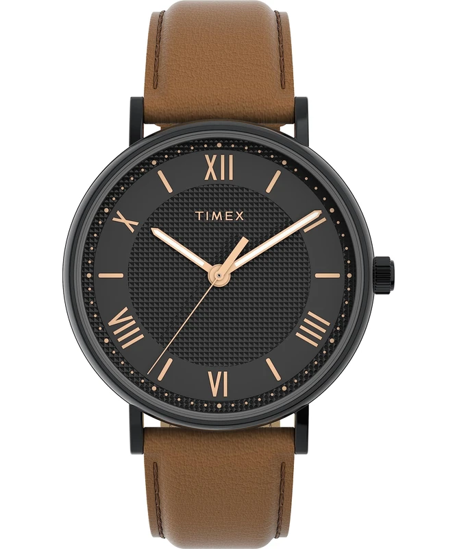 Timex Southview Men's 41 mm Watch Black Case, Tan Leather Strap TW2V91400