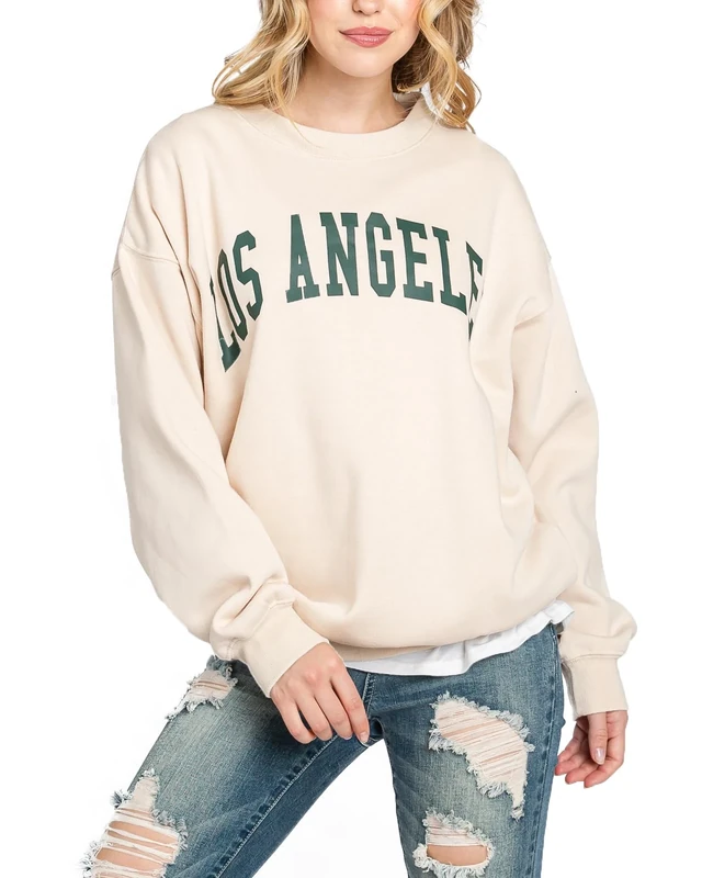 Urban Look Womens Loose Fit California and Los Angeles Fleece Sweatshirts, Los Angeles Cream, Medium