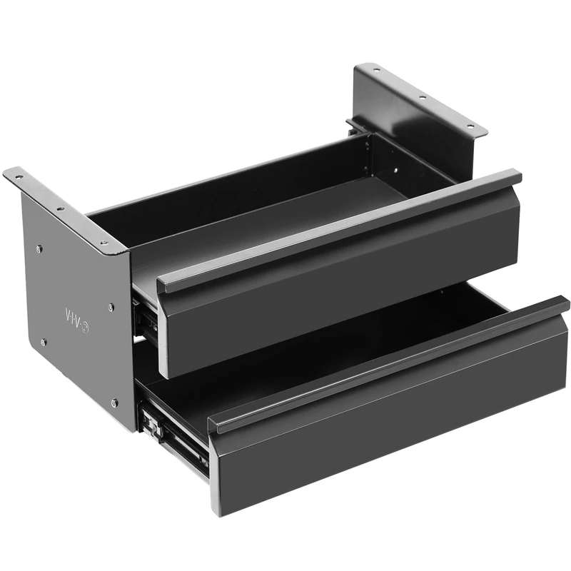 VIVO 16 inch Under Desk Mounted Sliding Pull-out Dual Level Drawer Set for Office Desk, Vertically Stacked Storage Organizer for Sit Stand Workstation, Black, DESK-DR02 - Image 1