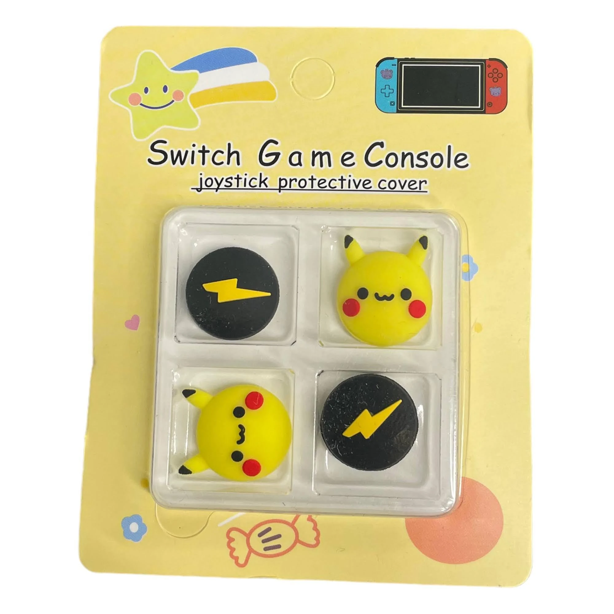 Prysm Gaming Pika and Thunderbolt Pack of 4 Rubber Thumb Grips Caps for Original and OLED Switch Joy-Con & Switch Lite