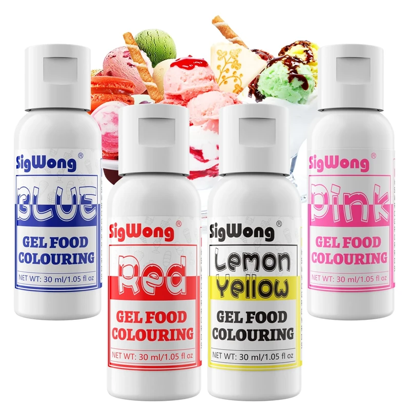 Food Colouring Gel Set : 4x30ml Large Capacity Neon Food Dye for Cake Decorating Kit for Buttercream, Macarons, Icing, Fondant, Blue, Red, Pink, Yellow