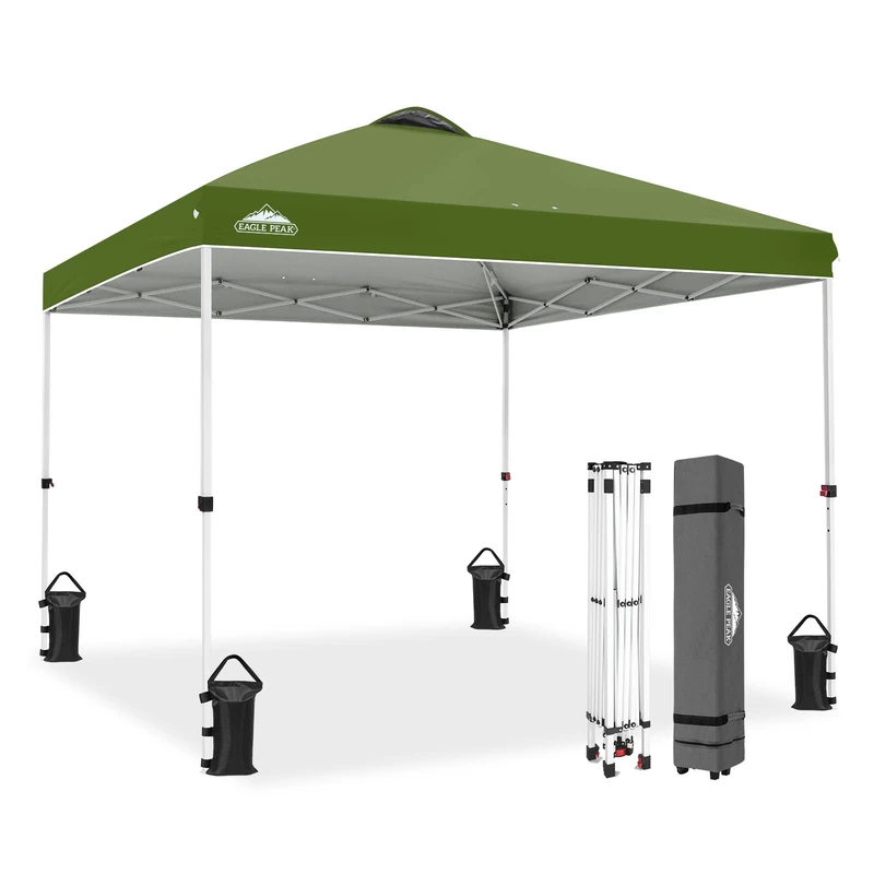 EAGLE PEAK Convertible Canopy with Carry Bag with Wheels, 8 Pins, 4 Ropes, 4 Truck Bags – Easy Assembly, 10×10ft, 100 Square Feet Shade, Green Grassy - Image 1