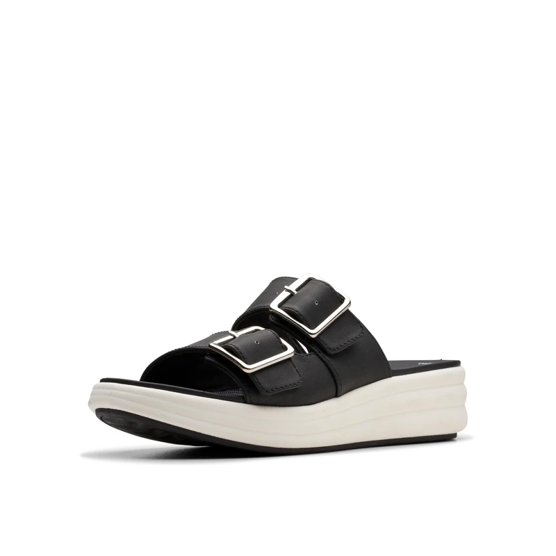 Clarks Women's Drift Buckle Slide Sandal, Black, 6 UK