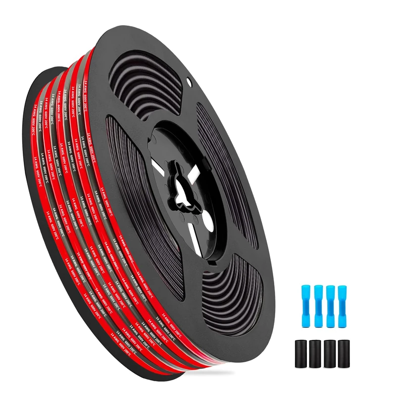 Flexible Silicone Wire 14AWG SCHDRA Tinned Copper Cable 2×16.4 FT (Red & Black) – Includes Heat-Shrink Tubes & BHT2 Connectors for RC Models and Electronics