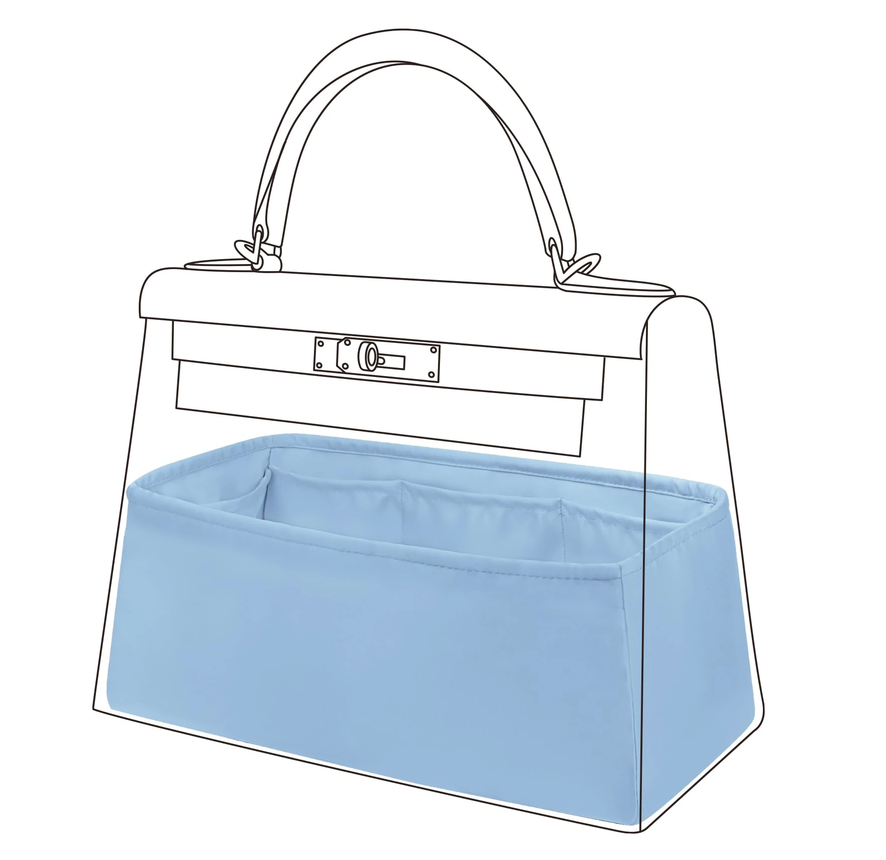 DGAZ Bag Organizer Insert, Silk Handbag Organizer, Luxury Handbag & Tote Organizer, Fits Kelly 20/25/28/32/35/40 Bags (Ciel, KL20)