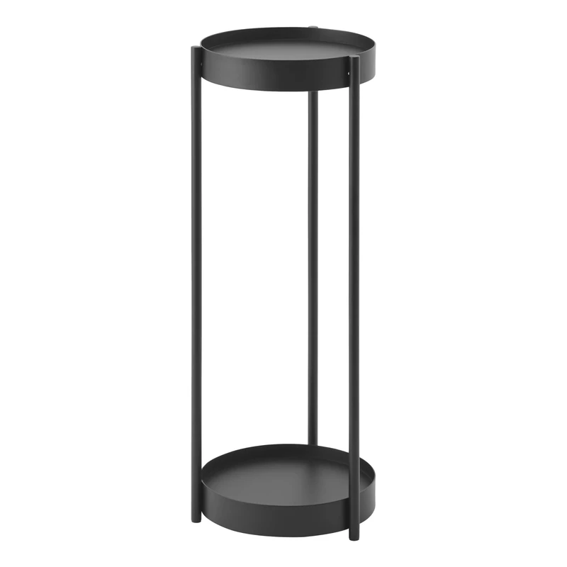 Yamazaki 4367 TOWER 2-Tiered Plant Stand With Caster, black, Steel/Polypropylene/Nylon, Minimalist, 25 x 26.5 x 70 cm