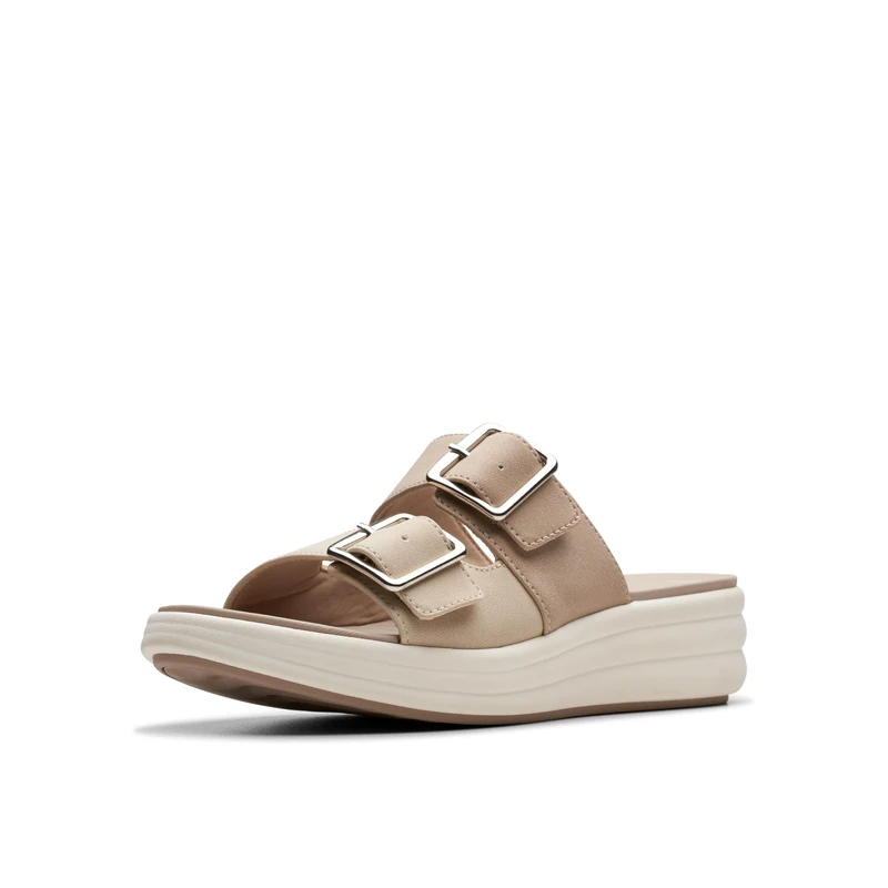 Clarks Women's Drift Buckle Slide Sandal, Sand Combi, 4.5 UK
