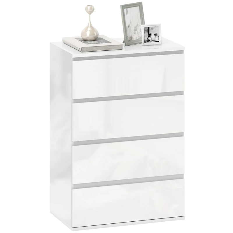 HOMCOM Chest of Drawers, Modern 4 Drawer Dresser with Soft Closing Mechanism for Bedroom, High Gloss White