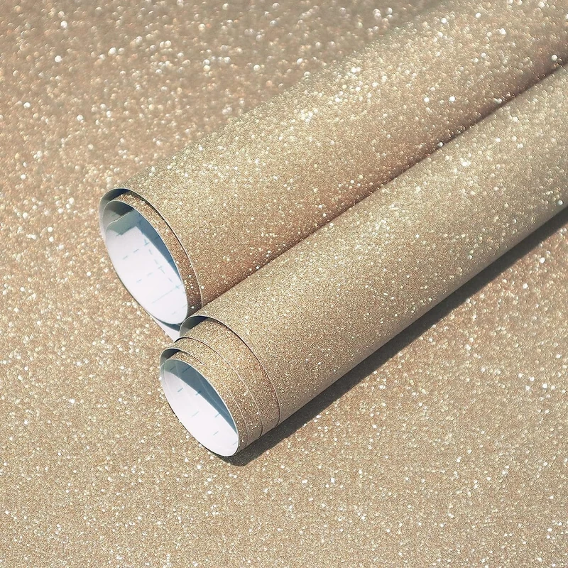 CiCiwind Self Adhesive Wallpaper Champagne Glitter Contact Paper 44×300cm Sparkle Shiny Peel and Stick Wallpaper Glitter Sticky Back Plastic Vinyl Wrap for Cabinet DIY Gift Decor Shelf Drawer