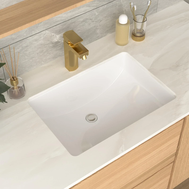 GhomeG Undermount Bathroom Sink Rectangle 21x15 Inch White Rectangular