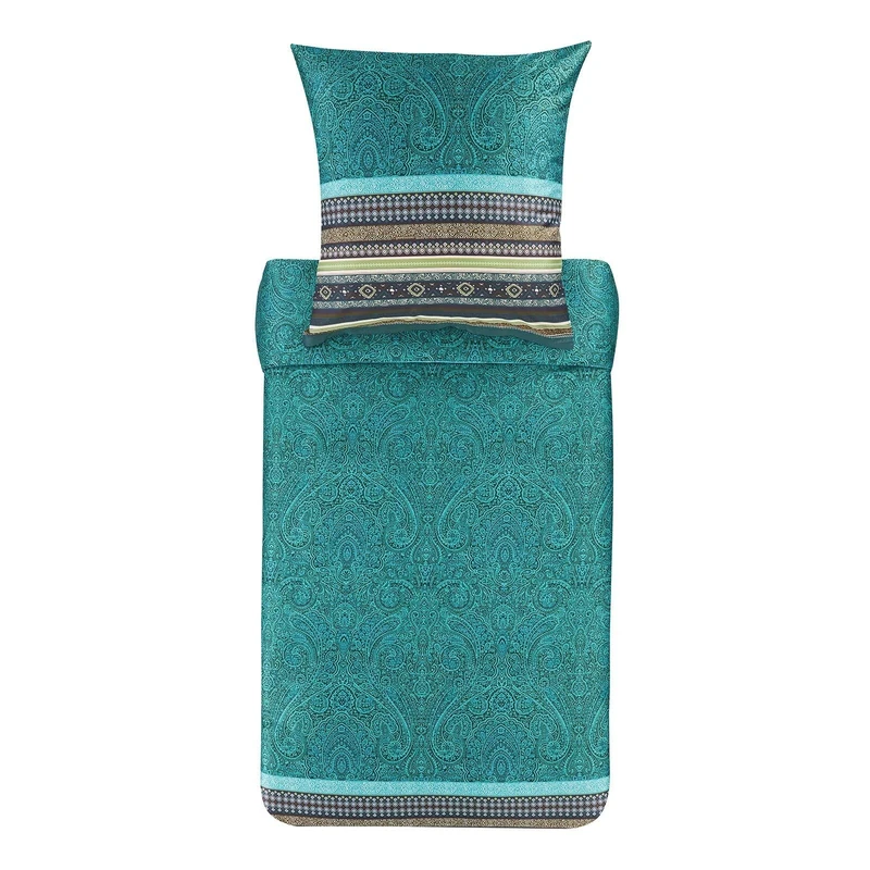 Bassetti Maser 9325871 Bed Linen + 2 Pillowcases Made of 100% Cotton Satin in Forest Green V1, Dimensions: 200 x 200 cm + 2 K 80 x 80 cm