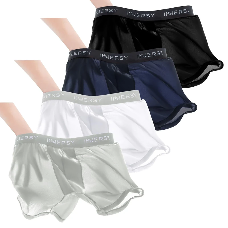 INNERSY Mens Underwear Trunks Lightweight Boxers Shorts Thin Underpants Mesh Pants Multipack 4 (L, Black/White/Grey/Navy Blue)