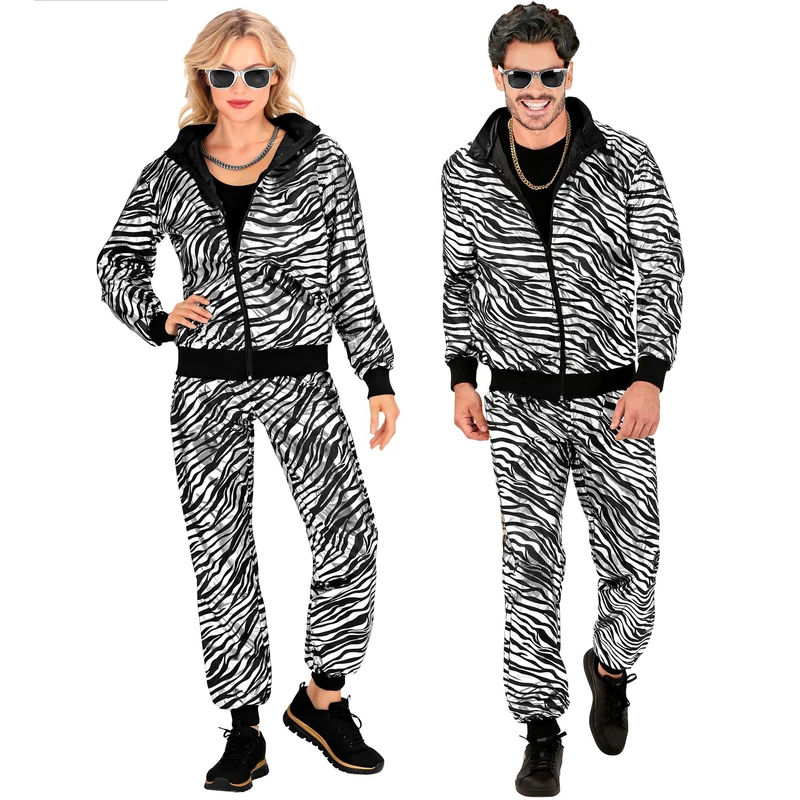 WIDMANN - Costume Tracksuit, Animal Pattern Zebra, Silver Metallic, Animal Print, 80s Outfit, Jogging Suit, Bad Taste Outfit, Fancy Dress Costumes