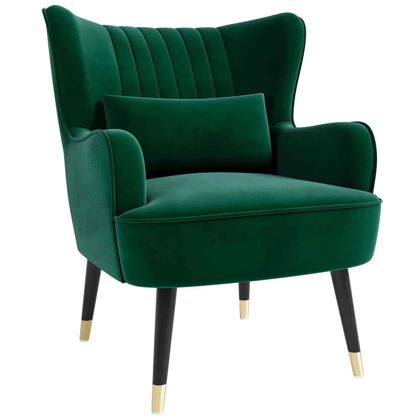 Vesgantti Velvet Accent Chair with Lumbar Pillow, Modern Wing Back Armchair Lounge Chair, Large Cuddle Chair for Living Room Bedroom Study Room Office(Green)