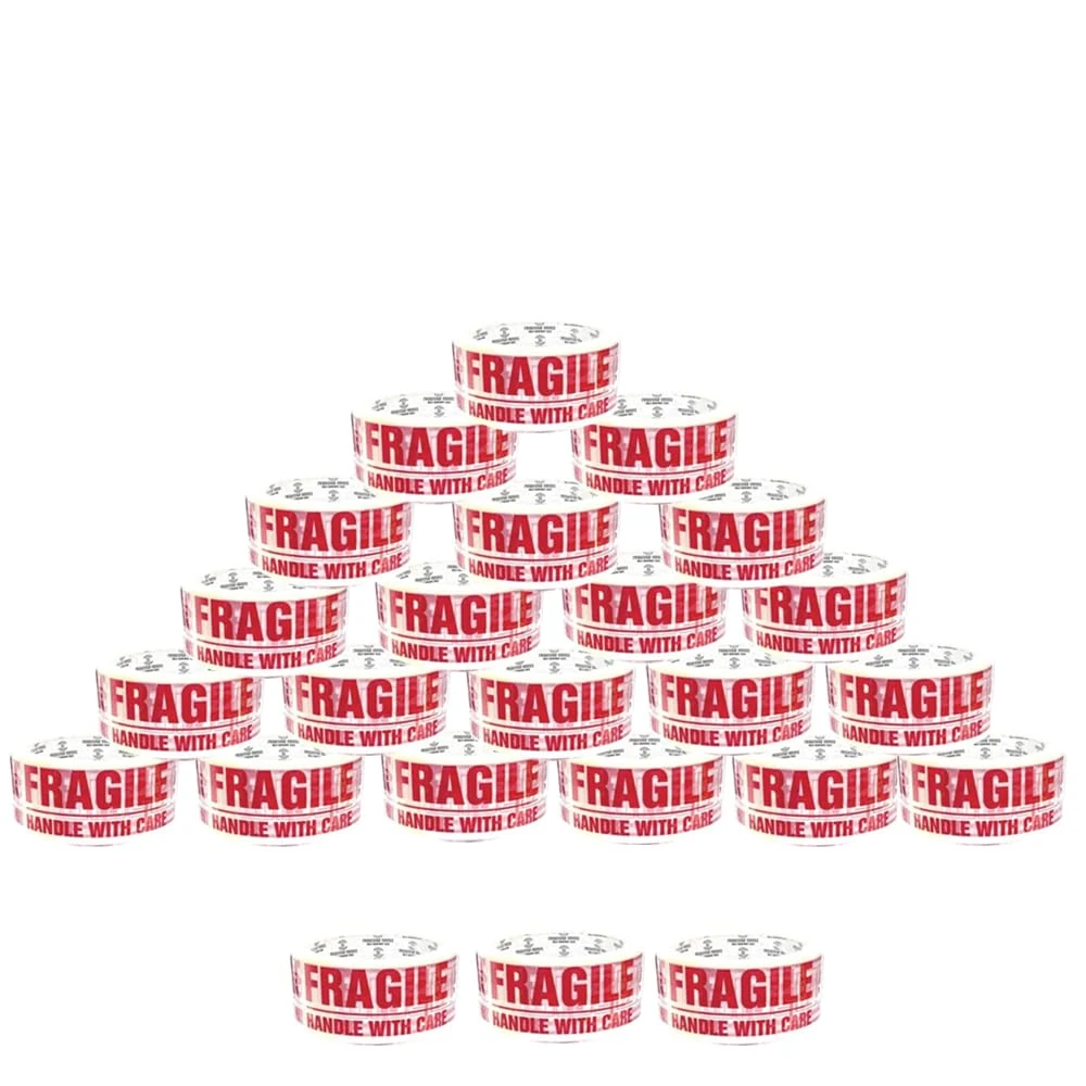 BARGAIN FACTORY Fragile Packing Tape | Rolls Per Pack | Ideal as Fragile Tape Roll,Tape Pack, Heavy Duty Tape, Packing Tape for Moving House, Box Tape (Pack of 24)