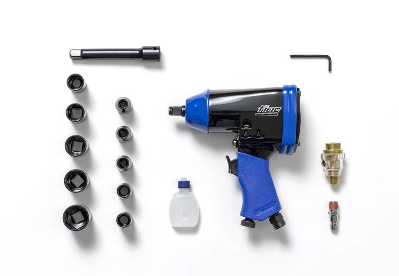 FIAC Avvitatore pneumatico a massa Battente 1/2 inch Model 1086 - Inclusa Valigetta with Accessories (10 Chiavi a Bussola + Prolunga da 100 mm + Mini Lubrificatore + Bottiglia di Plastica) - Coppia: