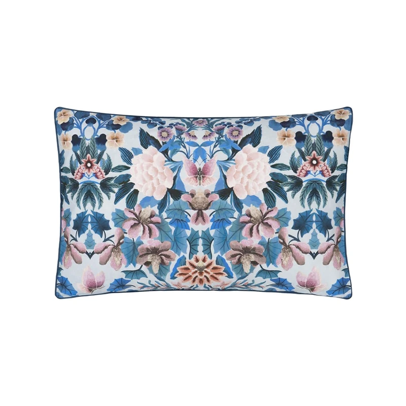 Printed Cotton Percale Ikebana Damask Pillowcase 50 x 75 cm Designers Guild Blue