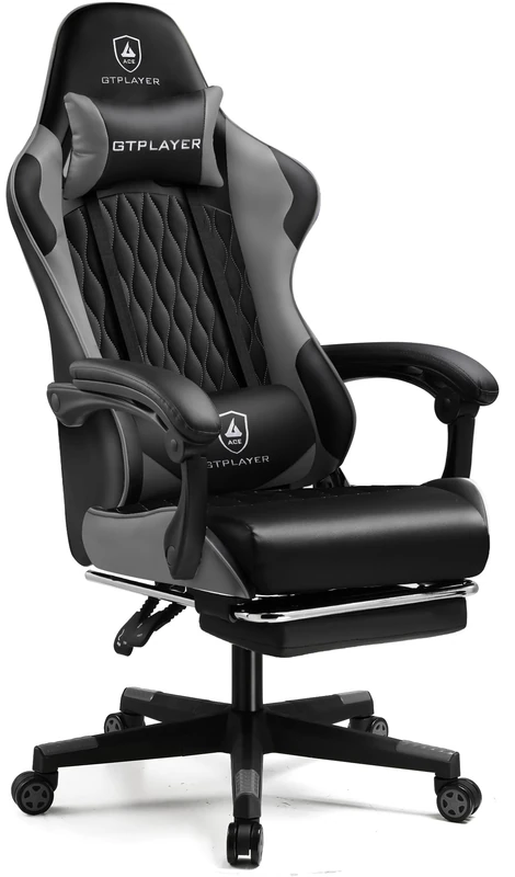 GTPLAYER Gaming Chair, Ergonomic Computer Chair with Footrest, Headrest and Lumbar Support Height Adjustable Gaming Chair 360° Swivel Office