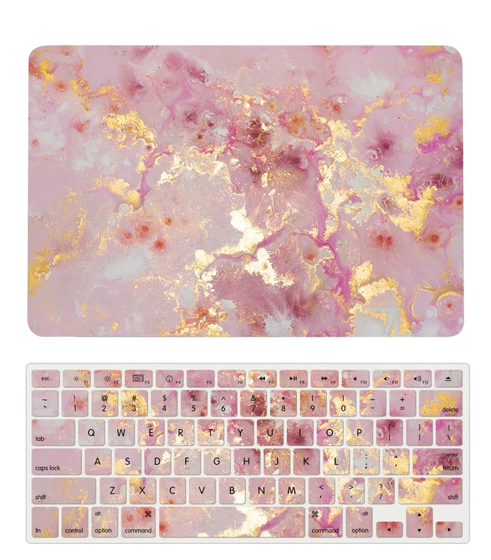 Laptop Cover Case Compatible with MacBook Pro 13 inch with CD-ROM Model A1278 Released in 2012 2011 2010 2009 2008, 3D Painted Plastic Protective Hard Shell Case & Keyboard Cover, Pink Gold