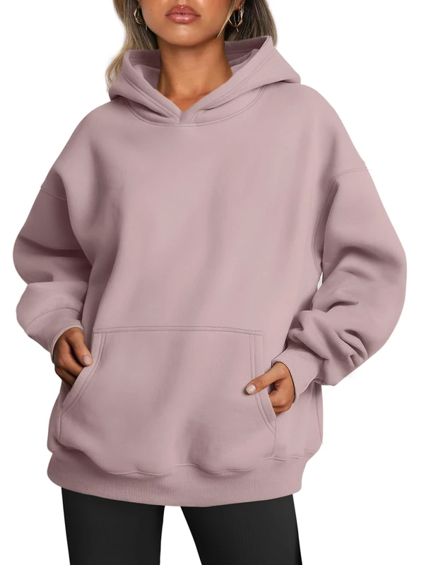 Trendy Queen Womens Oversized Hoodies Fleece Sweatshirts Long Sleeve Sweaters Pullover Fall Outfits with Pocket, Dark Pink, Large