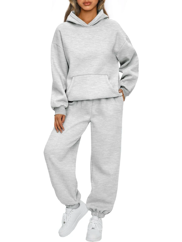 AUTOMET Womens 2 Piece Outfits Lounge Hoodie Sweatsuit Sets Oversized Sweatshirt Baggy Fall Fashion Sweatpants with Pockets, Grey, Small
