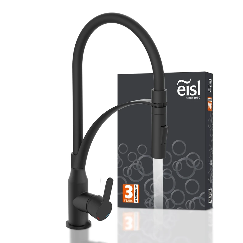 EISL NI183CARB CARNEO Kitchen Tap with Pull-Out Shower, Kitchen Tap with Water Saving Function, Swivel Sink Faucet, Single Lever Mixer Tap, Black