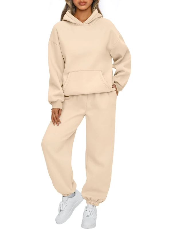 AUTOMET Womens 2 Piece Outfits Lounge Hoodie Sweatsuit Sets Oversized Sweatshirt Baggy Fall Fashion Sweatpants with Pockets, Apricot, Medium