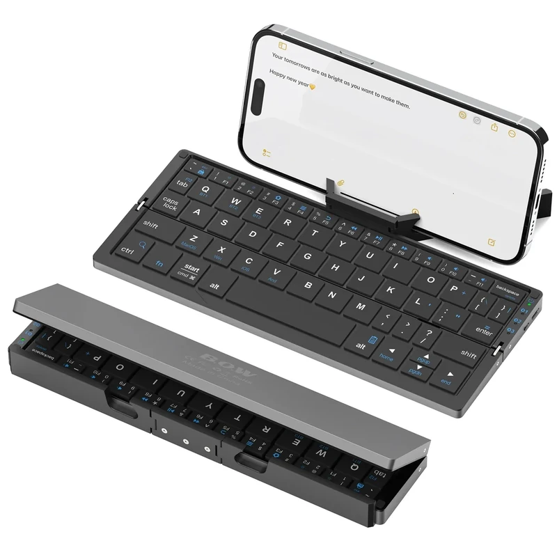 Foldable Bluetooth Keyboard with Stand for iphone, iPad, Aluminum Alloy Quiet Mini Folding Keyboard 3 Bluetooth Universal for Android, Windows and iOS, Black