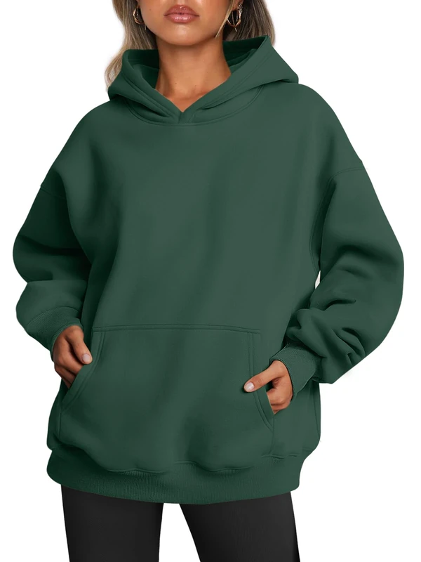 Trendy Queen Womens Oversized Hoodies Fleece Sweatshirts Long Sleeve Sweaters Pullover Fall Outfits with Pocket, Dark Green, XL