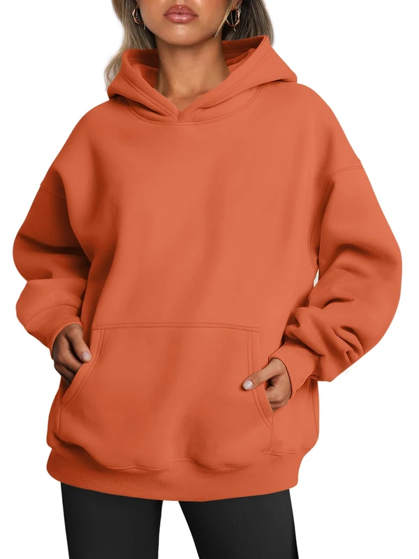 Trendy Queen Womens Oversized Hoodies Fleece Sweatshirts Long Sleeve Sweaters Pullover Fall Outfits with Pocket, Orange, Large
