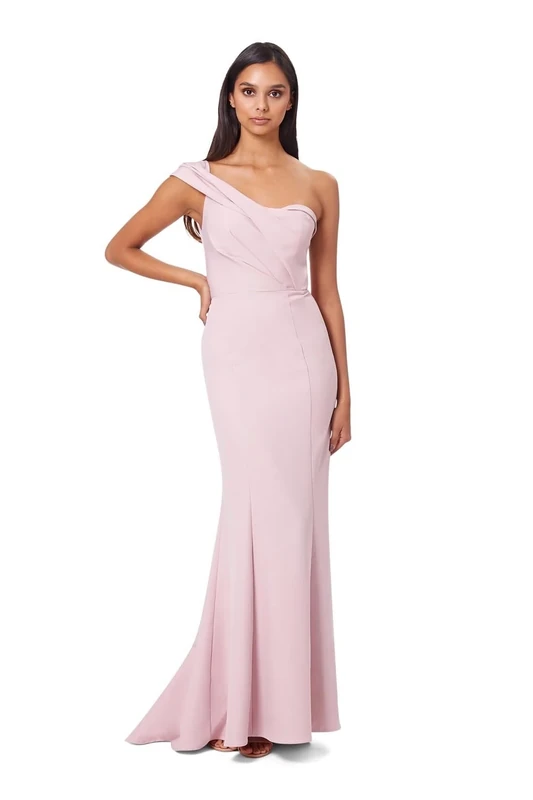 Jarlo London Women's Annabelle One Shoulder Fishtail Maxi Dress, Orignal Pink, UK 10