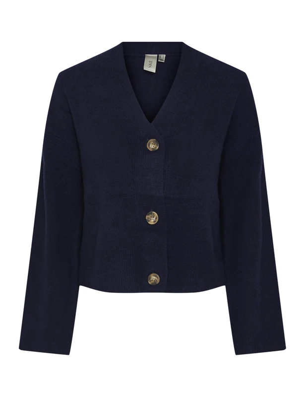 YAS Women's Frido Ls Wide Knit Cardigan S. Noos Sweater, Midnight Blue, Large