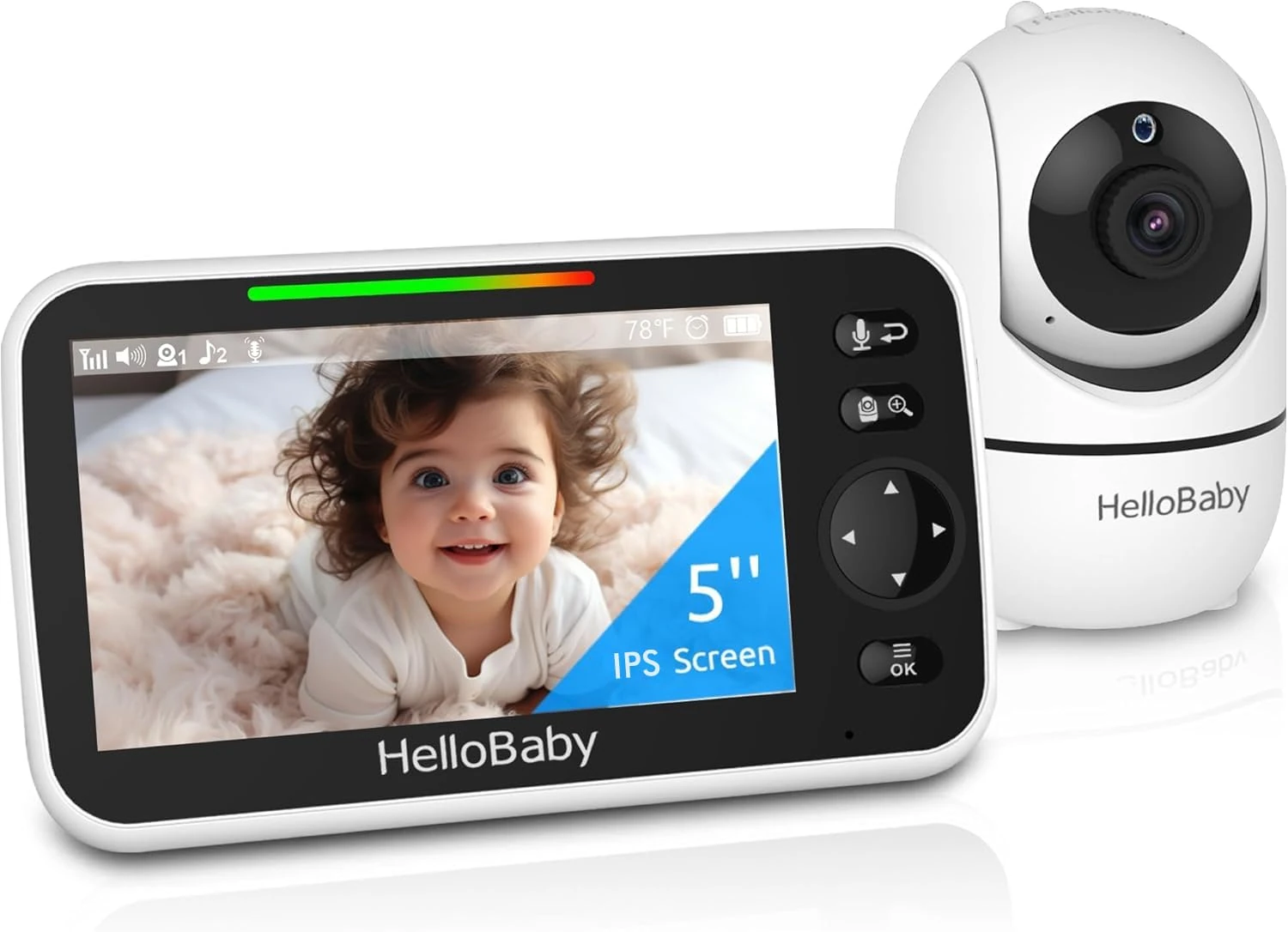 HelloBaby Baby Monitor with Camera and Night Vision, 5''Display with 30-Hour Battery, Pan-Tilt-Zoom Video Baby Monitor No WiFi, 2-Way Talk, Temperature, 8 Lullabies and 1000ft Range