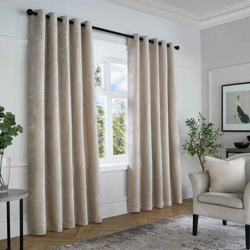 Curtina Natural Cream Woven Curtains W90 x L90" (229 x 229cm) Ivory Eyelet Textured Chenille Luxury Curtains for Bedroom/Living Room