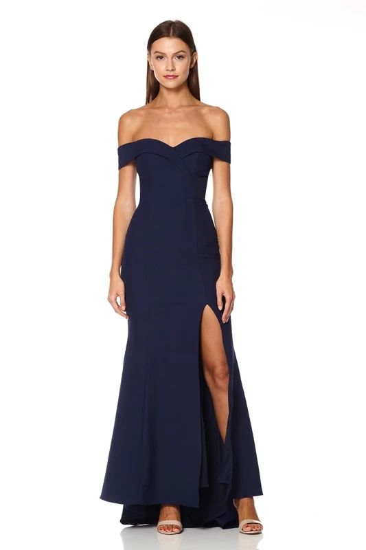Jarlo London Women's Bella Bardot Maxi Dress, Navy, 10