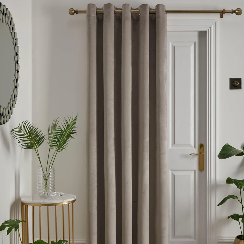Laurence Llewelyn-Bowen - Linen Velvet Single Curtain W66 x L84" (168 x 214cm) - 1 Panel - Linen Natural Eyelet - Thermal & Soundproof Curtain in Natural - Montrose Collection